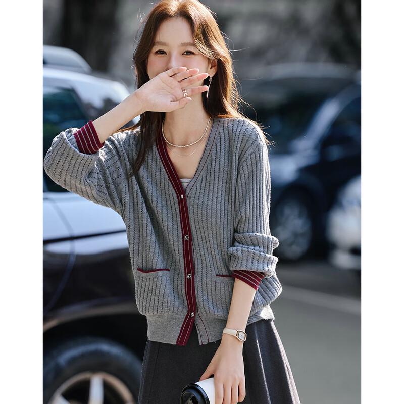 Women's Asymmetrical Striped V-Neck Knit Cardigan