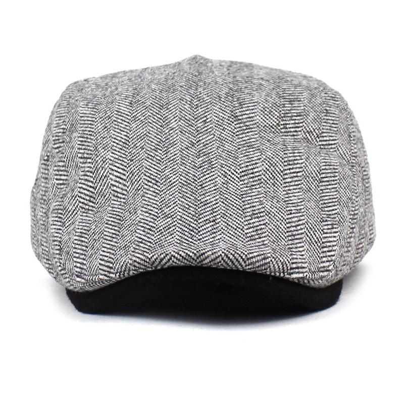 Beret Men's Wool Cap Korean Classic Women's Forward Hat Herringbone Plaid Flat Top Hat