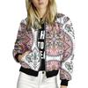 New Fall Women's Clothing Fashion Style Print Long Sleeve Short Coat round Neck Zipper Street High Thin Jacket Tops