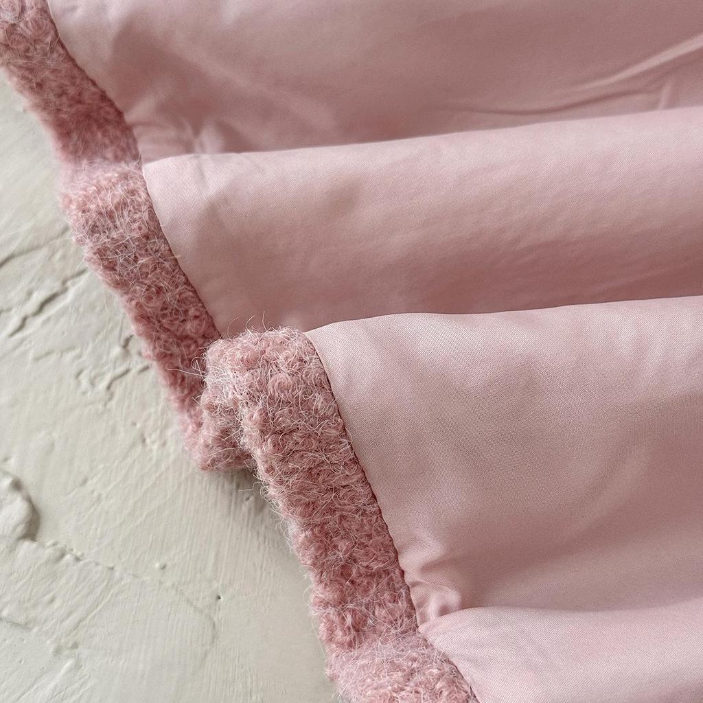 2025 New: Toddler French Chic Pink Wool Coat with White Fur Collar