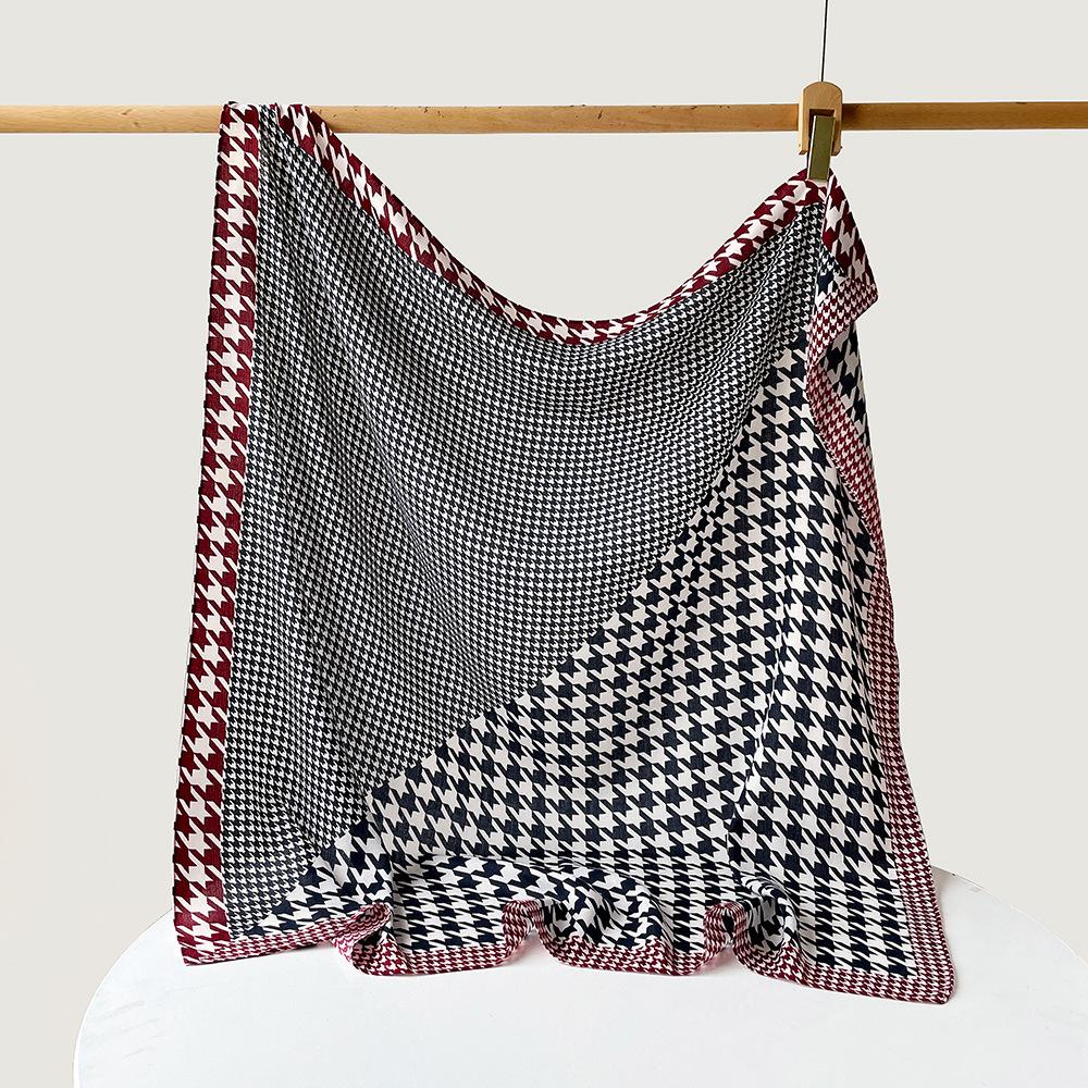 Houndstooth Large Scarf, Shawl, Women’s Headscarf, Herringbone Silk Scarf, Accessory, Scarf 90*90cm