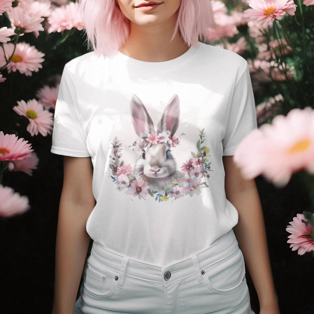 Bunny Blossoms T-Shirt: Watercolor Rabbit, Floral Crown
