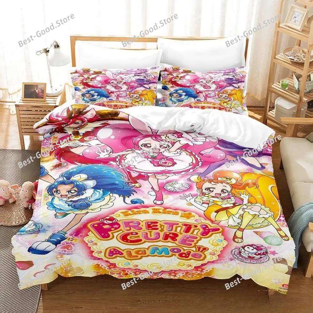 Smile PreCure! Bettwäsche-Set Einzelbett Twin Full Queen King Size Bettset Erwachsener Kind Schlafzimmer Bettbezug-Sets 3D-Druck Kawaii Anime Bett