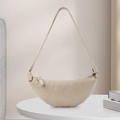 Bolsa de couro de cordeiro casual para o dia a dia, tipo croissant, simples, fashion, de ombro, axilar, bolsa feminina