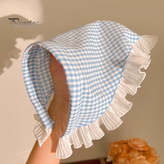 Kvinner pannebånd rutete trykk Blondesøm Trekantskjerf Sklisikkert pannebånd Pastoral stil Hårbøyle Hårtilbehør