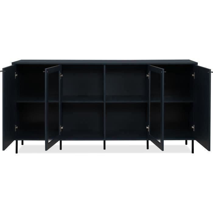 Buffet bas - CARACAS - Décor bleu navy - 2 portes vitrées + 2 portes - L180 x H90 x P40 cm