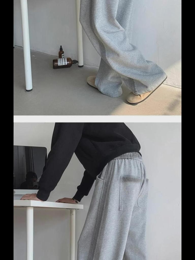 Men's Autumn Retro Tie-Dye Wide-Leg Sweatpants with Side Stripes