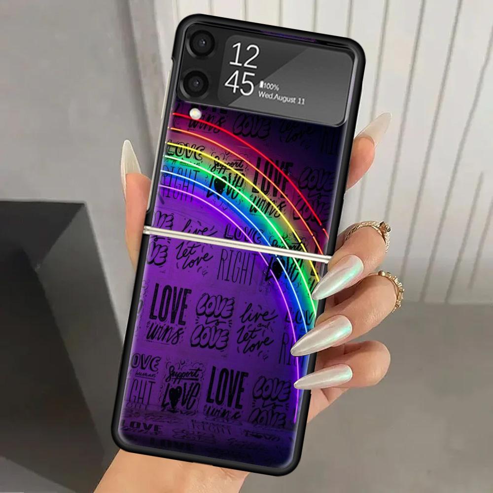 

Love Is Love LGBT Rainbow Hard PC Phone Case For Samsung Galaxy Z Flip 6 5 4 3 Black Cover ZFlip6 Flip5 Flip4 5G Foldable Print Samsung Z Flip 5