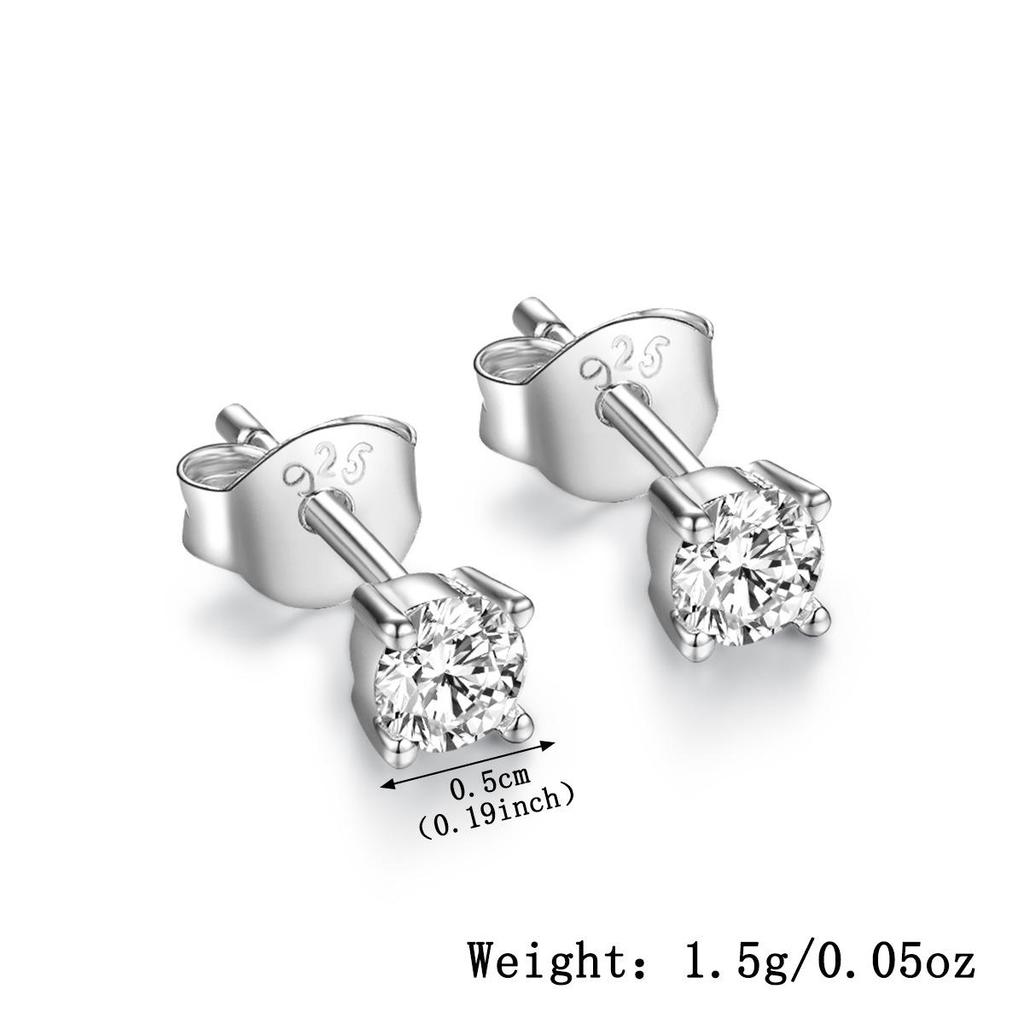 S925 Sterling Silver Four-Prong Solitaire Stud Earrings – Elegant Classic Design for Women