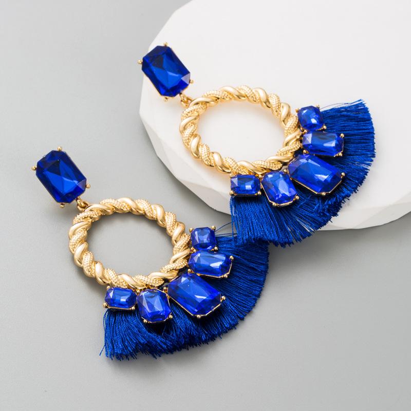 Women's Drop Earrings Exaggerate Colored Glass Tassel Earrings Temperament Geometric Hollow Earrings Ornaments