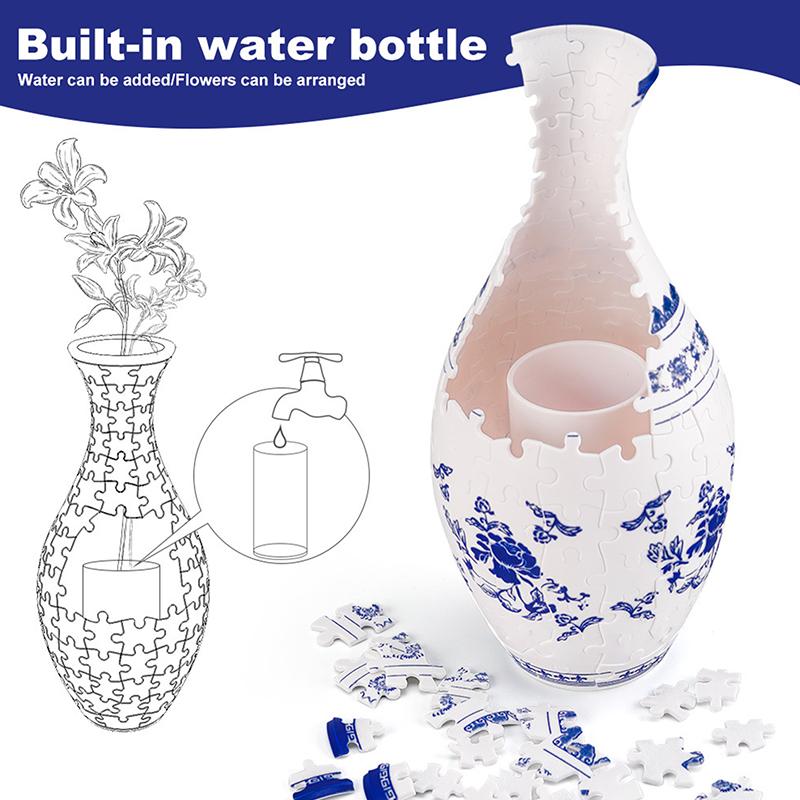 3D Puzzle Vase Flower Porcelain Design Diy Assembly Educational Toy Home Decoration House Arrangement Warming Christmas Gift Toy