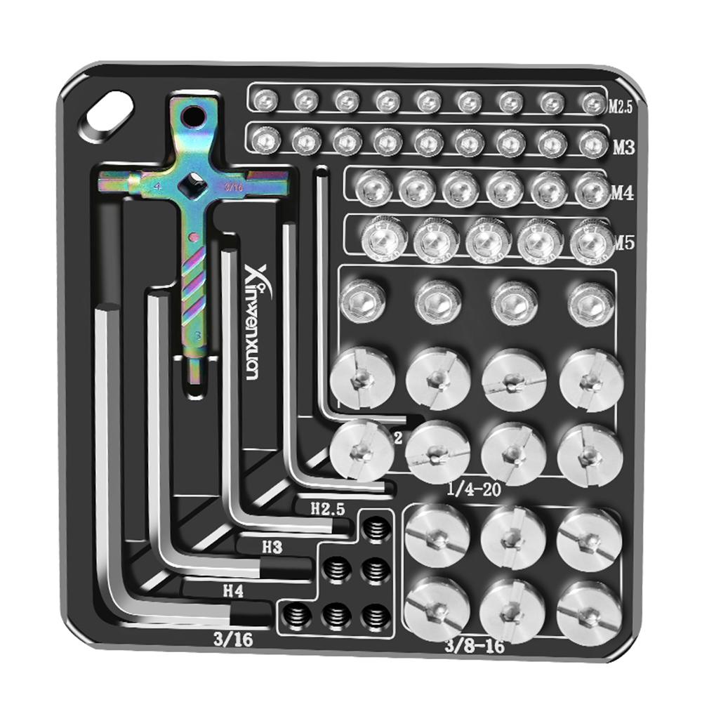 

Photography Screws Wrench Kit Camera Screwdriver Set Hex Key Storage Plate with 6 Hex Keys 47 Screws M2.5 M3 M4 M5 14 20 3 8 16 for Camera Cages Phot