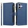 For iPhone 17 Leather Case 9 Card Slots Zipper Wallet Stand Phone Cover with Wrist Strap