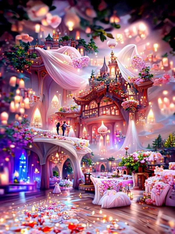 Diamond Painting Romantic Pink Landscape House Diy Full Square Round Drill Rhinestone Embroidery Fantasy Castle Mosaic Cross Stitch Kits Wall Decor