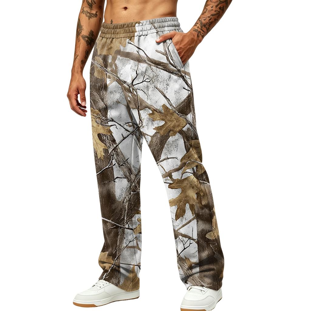 Men's Casual Printed Wide Leg Hunting Jogger Pants with Pockets Relaxed Fit