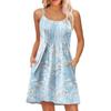 Fashion Women Summer Dress Vintage Floral Print Adjustable Spaghetti Straps Beach Vacation Casual Dress With Pockets