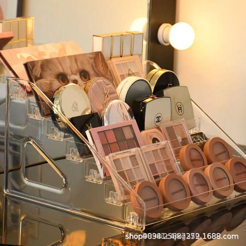 Akrylowy organizer na przybory do makijażu: Biurkowe pudełko do przechowywania kosmetyków na pędzle, gąbeczki, szminki i palety