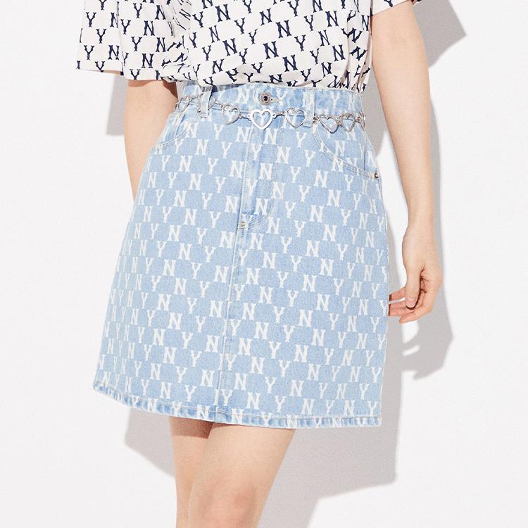 New MLB Base Logo Denim Short Skirts Women's Light Blue 3FDSM0123-50BLL