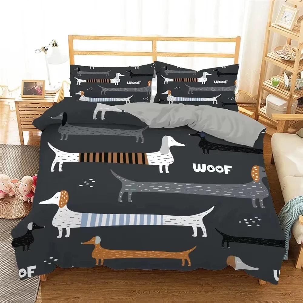 Dachshund Duvet Cover Set Cartoon Puppy Ultra Soft Breathable Comforter Cover With Zipper Adults And Kids Dog Queen King Bedding