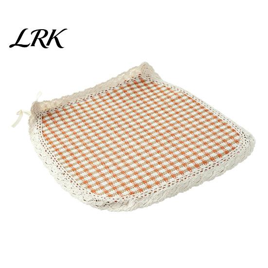 Cotton Linen Pads for Hard Chairs Chair Pad with Ties, Striped Plaid Mat Lightweight Seat Mats Lace Trim, Breathable Dining Office