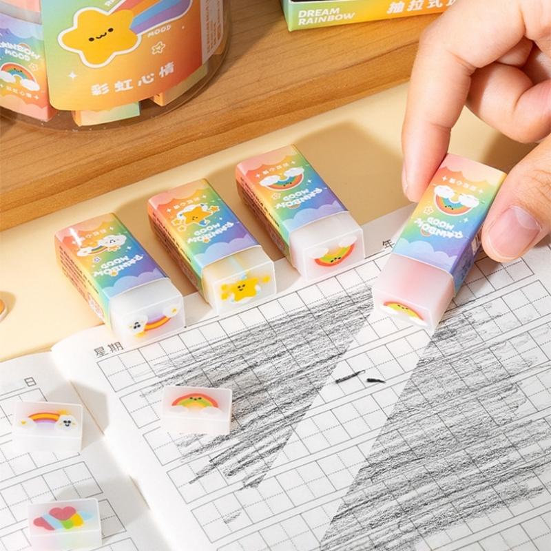 30pcs Cute Erasers Rainbow Mood & Food Party Erasers Kawaii 3D Pencil Eraser for Cleaning Students Back to School Supplies