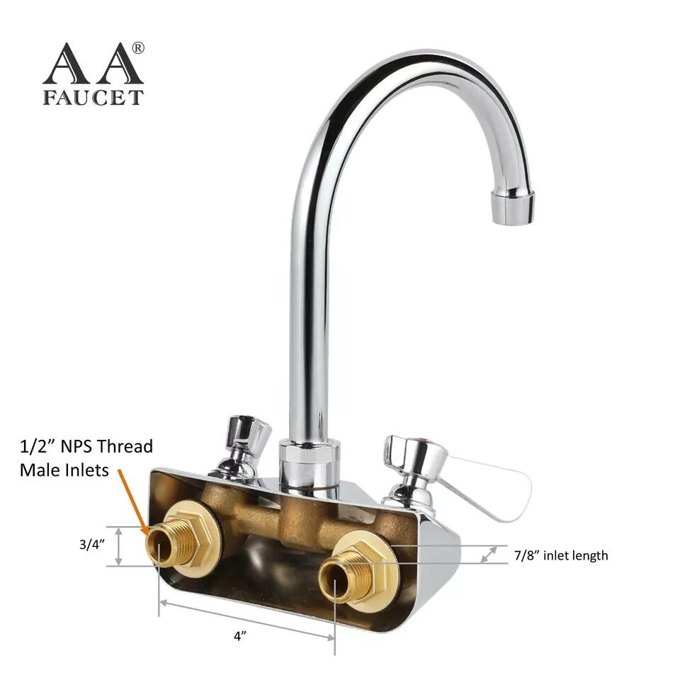 AA Faucet 4" Wall Mount NSF Commercial Hand Sink Faucet w/ 6" Gooseneck Spout