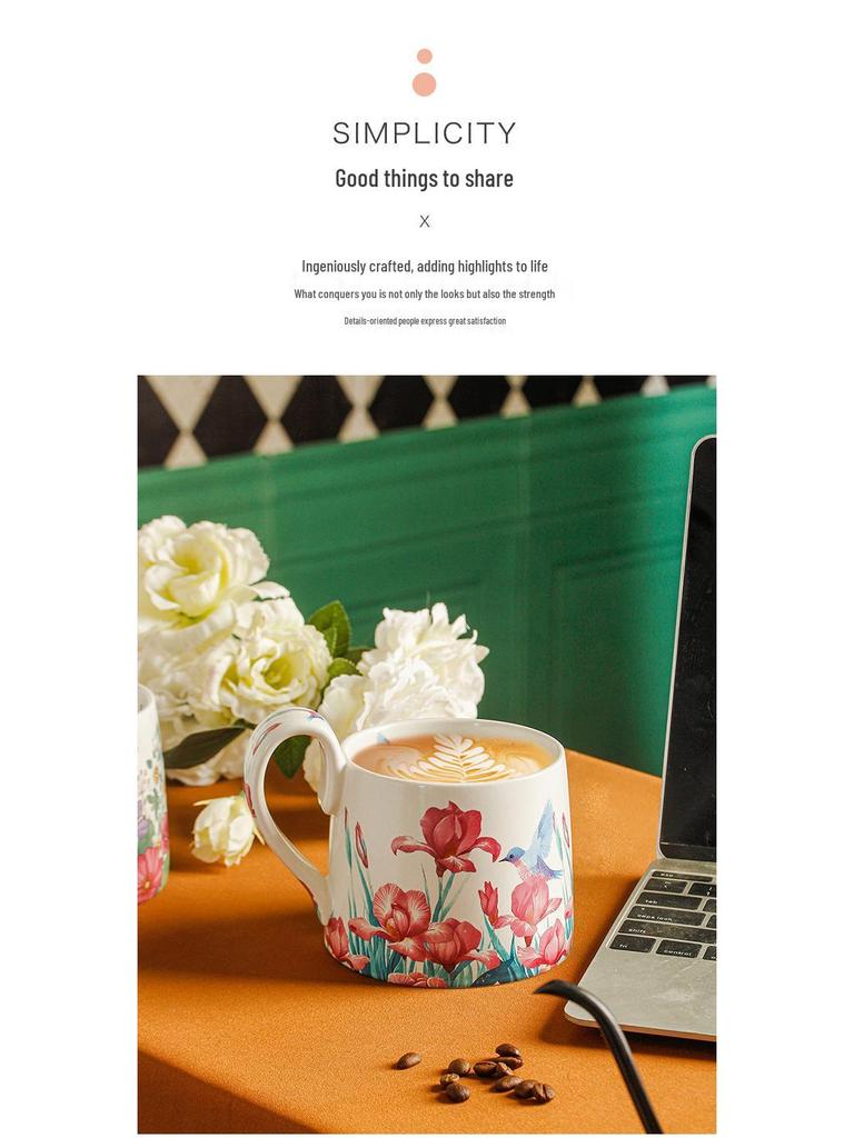 Large Capacity Hand-Painted Cartoon Flower Ceramic Mug - Souvenir Coffee & Water Cup