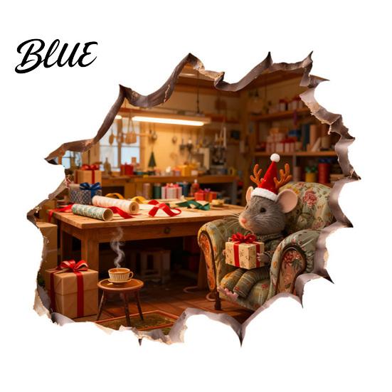 Creative Holiday Room Decorations Christmas Mouse Wall Sticker 3D Realistic Cute Illustrations Decal Home Decor Gifts Waterproof PVC Decorative for