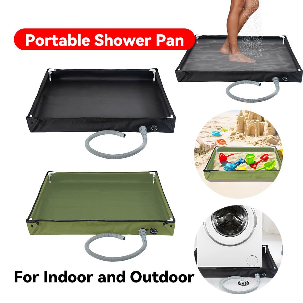 Portable Shower Pan with Drain Hose Camping Shower Base Camping Shower Tent Floor Base for RV Outdoor Camping Shower verde
