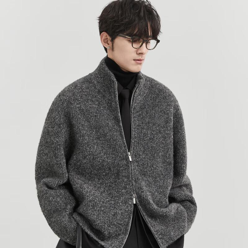 Men's Winter Stand Collar Wool Blend Zipper Cardigan