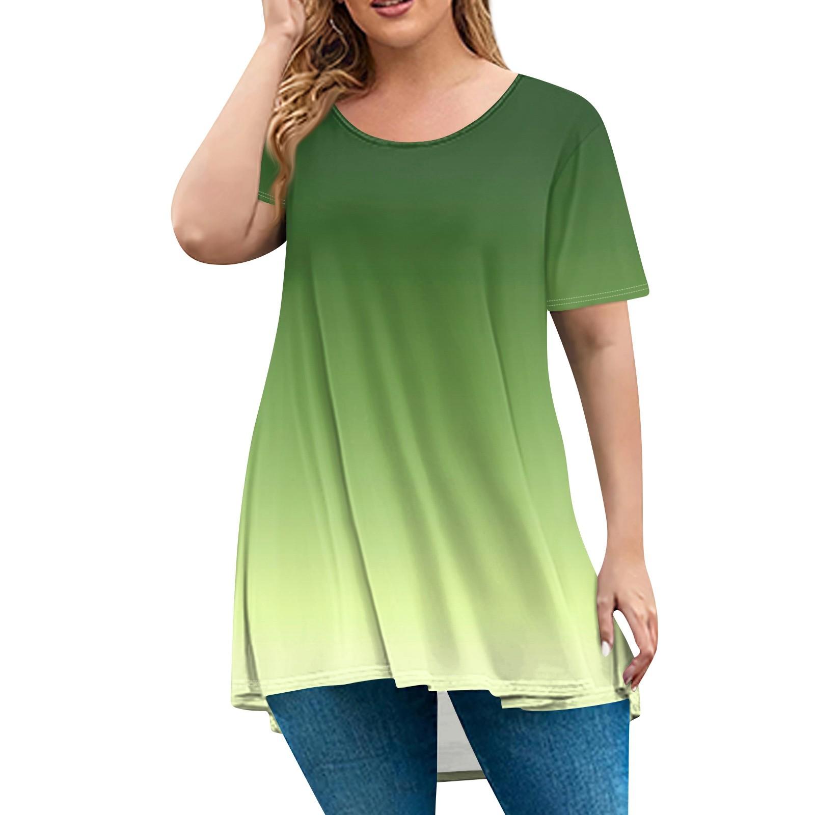 

Женская мода большого размера с круглым вырезом и коротким рукавом, повседневный свободный пуловер с принтом L армия зеленый