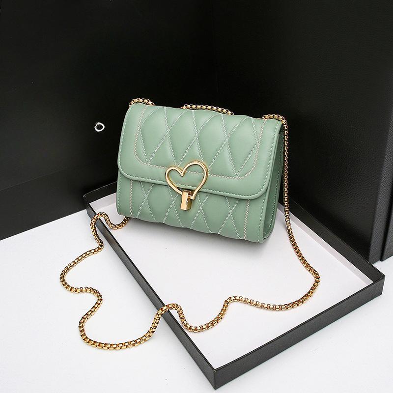 Niche Design Diamond-shaped Small Square Bag, Chain Bag, Casual and Versatile, Heart-shaped Lock Button, Single-shoulder Crossbody Women's Bag