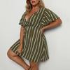 Mode Kurzarm Gestreift V-Ausschnitt Große Größe Kleid Elegante Damen Hohe Taille Lose Lässig A-Linie Party Kurzes Böhmisches Kleid Weibliche Damenbekleidung