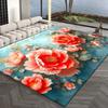 Elegant Fine 3D Peony Floral Pattern Carpet Mat Blue Pink Gold Relief Rug for Living Room Bedroom Hotel Luxury Home Decoration