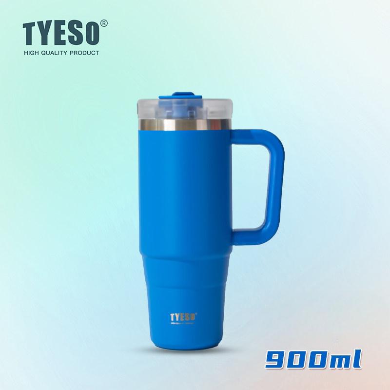 Tyeso 900ML Big Capacity Vacuum Cup With Handle Straw Stainless Steel Car Mug Thermal Iced Travel Insulated Tumbler Bottle