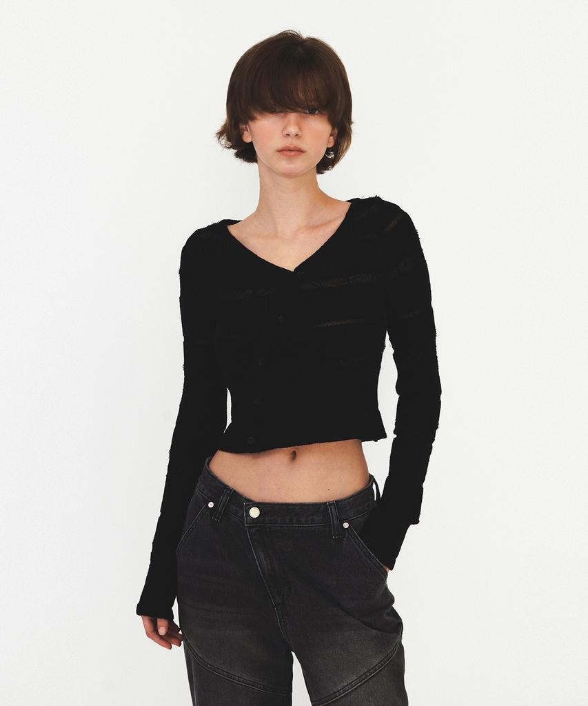Daiaegeuneol Stripe Diagonal Button Knit (Black)