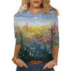 Fashion Women's Spring Printed Mid-length Sleeves Crew-Neck  Casual Tee Tops