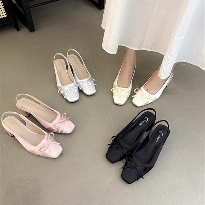 2025 Summer New Woman Bow Design Square Heel Shoes Trend Casual Shoes Non-slip Outdoor Square-toed Woman Shoes