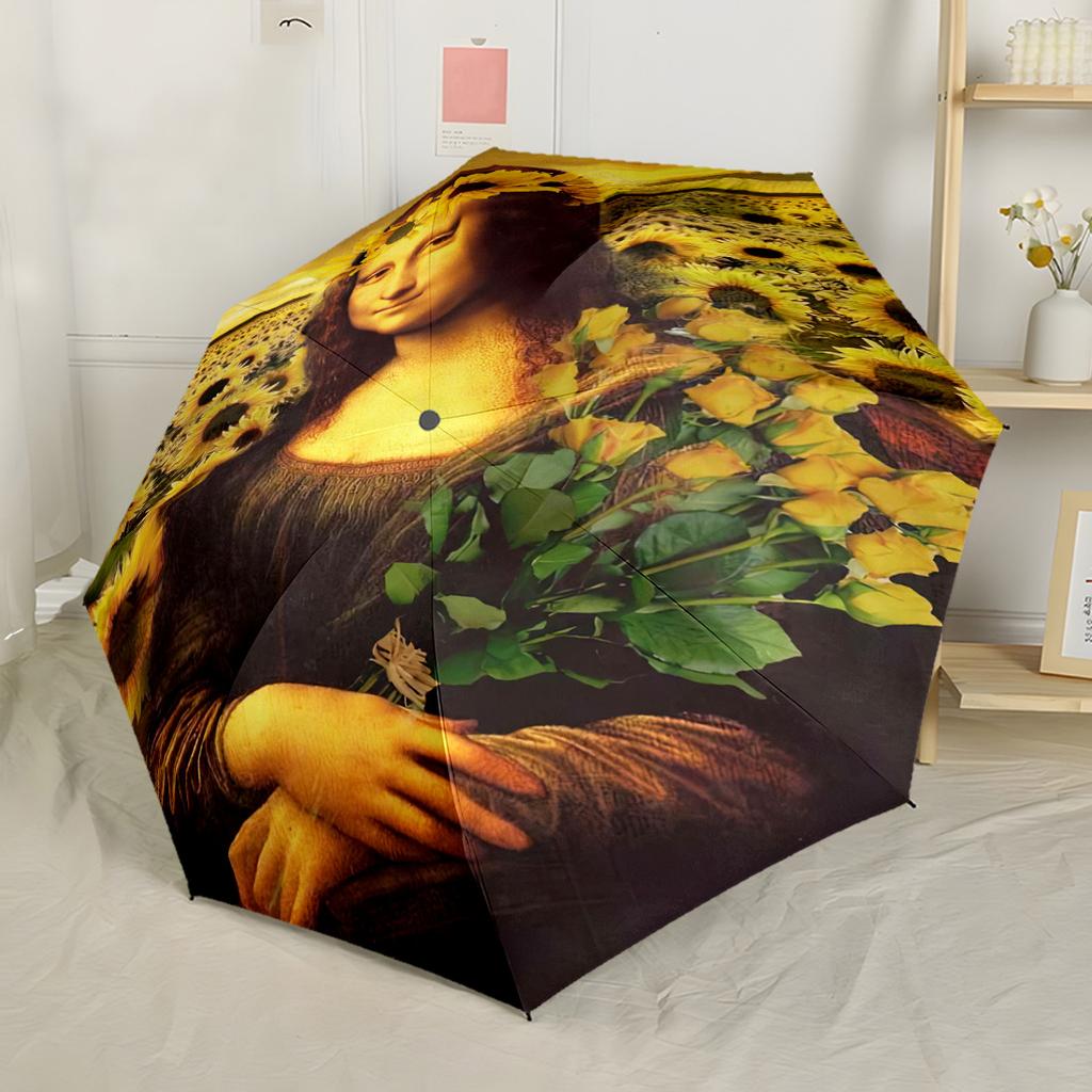Mona Lisa's Secret Spray Outdoor Automatic Umbrella Compact 8-Rib Design Lightweight for Women/Men Fashion Lovers Perfect Gift for Friends & Family