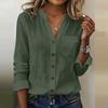 GMXIA Damenmode Casual Herbst Winter Langarm V-Ausschnitt Blusen & Hemden