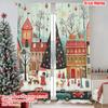 2pcs 2D Flat Printing Merry Christmas Party Curtains Santa Claus Snow Scenery Versatile Polyester Fabric Without Electricity