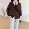 Solid Color Stand-up Neck Zipper Sweater Jacket Autumn and Winter New Loose Thickened Soft Waxy Knitted Cardigan Top
