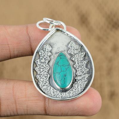 Natural Santa Rosa Turquoise Gemstone Pendant Green 925 Sterling Silver Jewelry