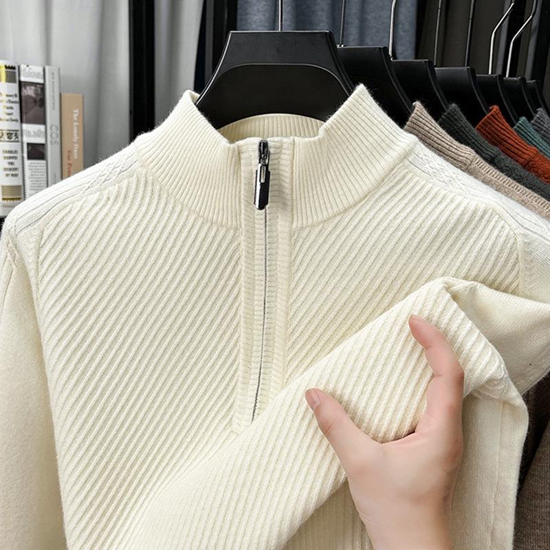 Men s Thickened Zipper Knit Sweater - Half-High Neck Warm Winter Knitwear Double Extra Large