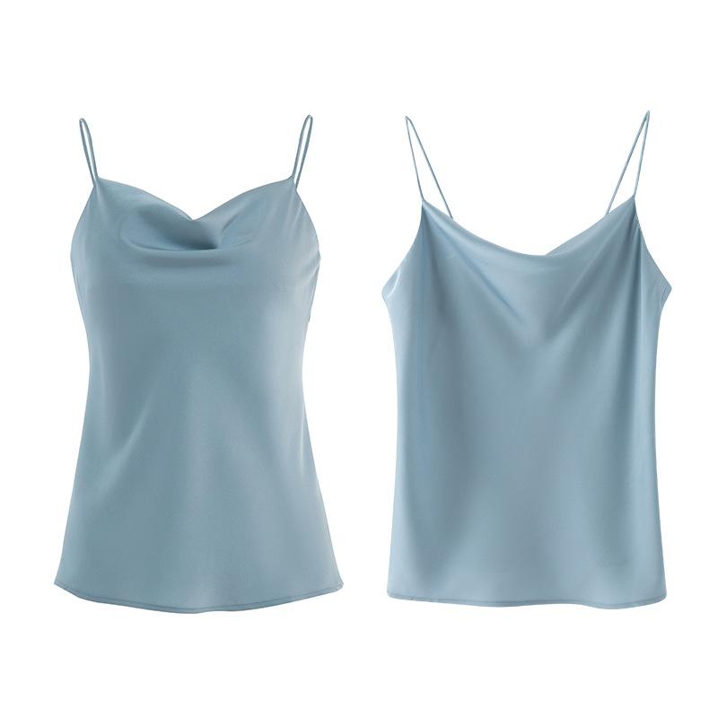 

Весняний атласний сексуальний жіночий топ 2023 року Однотонні чорні атласні спагетті на лямках без спинки Жіночий жилет Елегантний модний вільний повсякденний жіночий топ XL синій