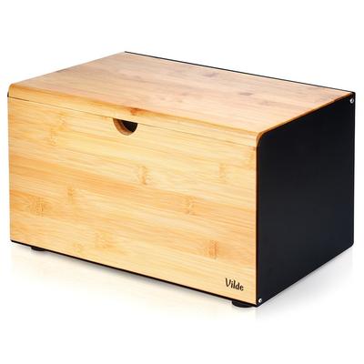 Black Metal Bamboo Bread Bin Kitchen Container for Bread