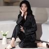 Ice silk pajamas women's 1011 new long-sleeved suit simple casual silk can be worn outside cool loungewear