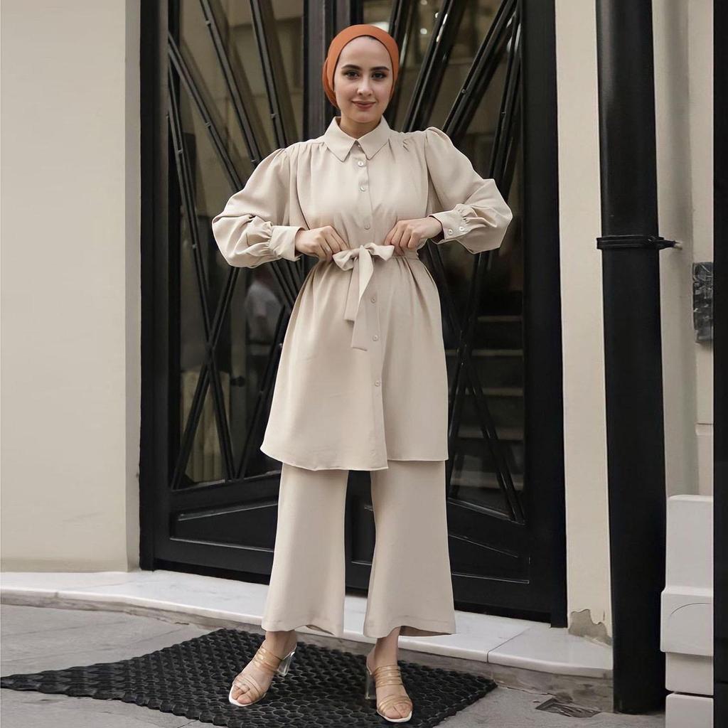 Elegant Middle Eastern Style Autumn/Winter 2024 Long-Sleeve Shirt and Trousers Set for Arab Muslim Women