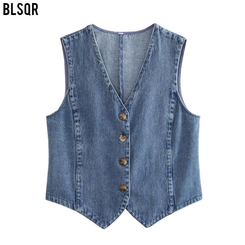 2025 Summer Y2K European & American Style Women's Denim Vest Waistcoat B88464
