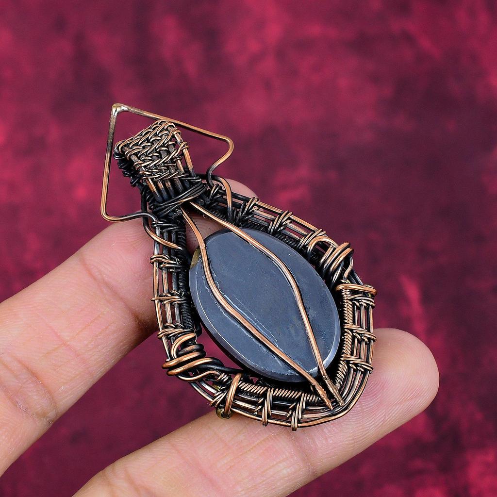 Schungit Edelstein Anhänger Handgefertigter Designer Anhänger Kupferdraht Gewickelter Schmuck